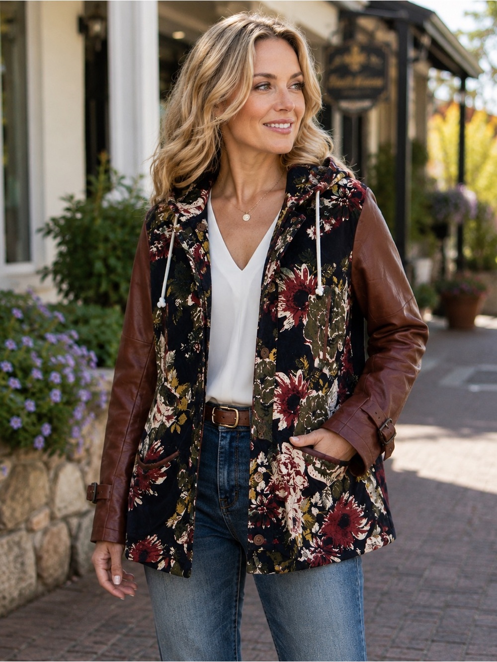 Profound Esthetic ROYAL VERSAILLES JACKET Floral NAVY BROWN Leather Womens L